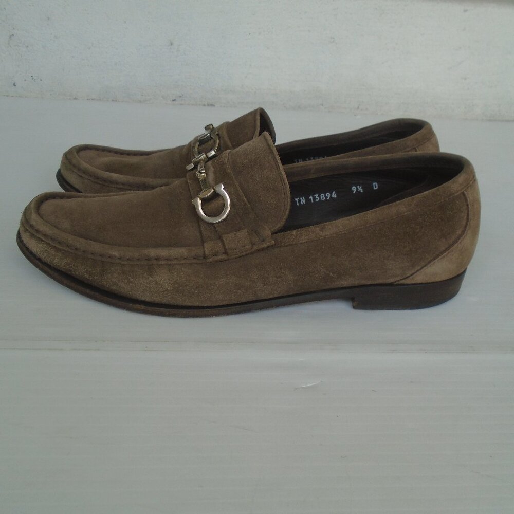 Salvatore Ferragamo Horsebit Suede Loafer Shoes TN 13894 Mens Size 9.5 D Brown
